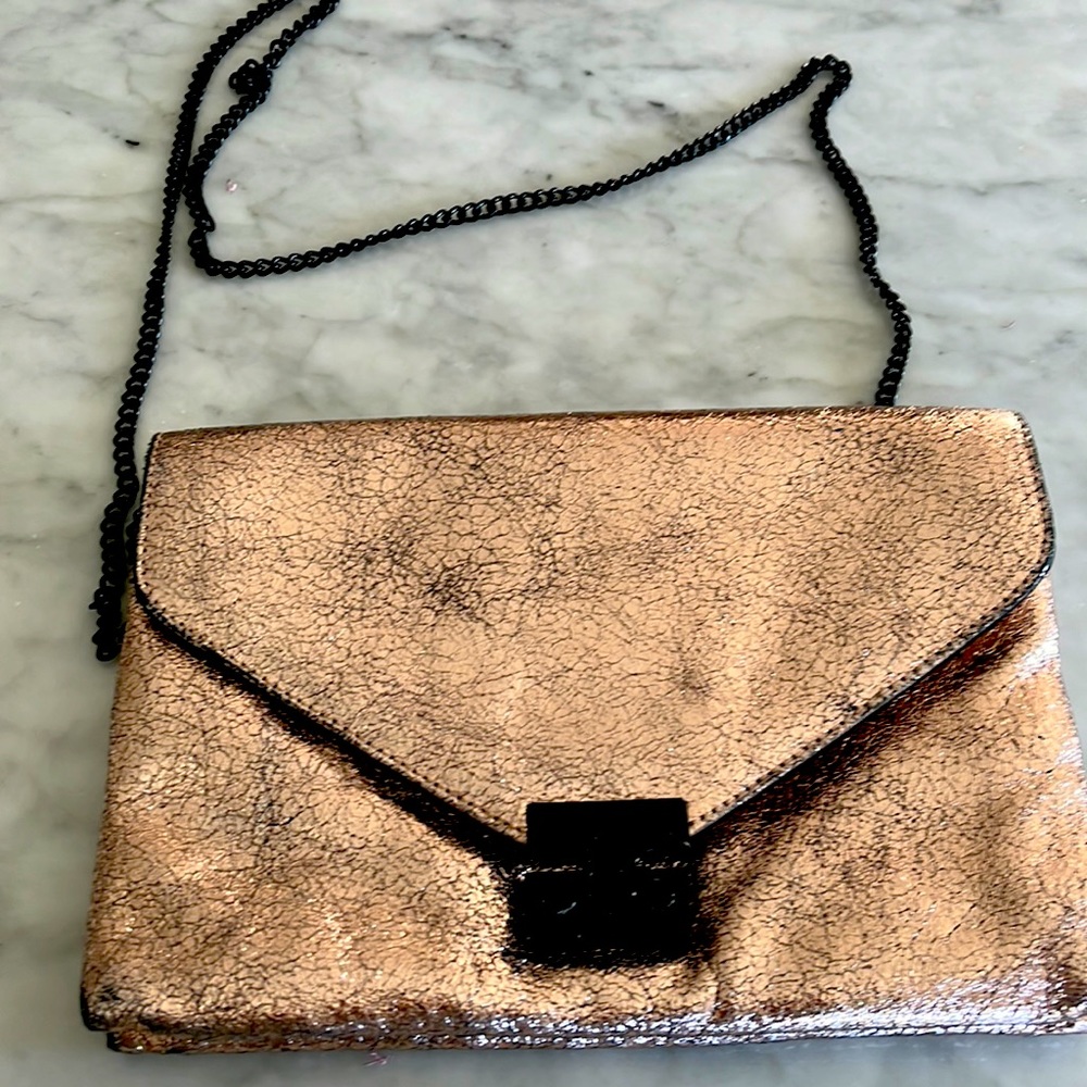 Loeffler Randall Cross body sparkle pink and black chain going out purse
